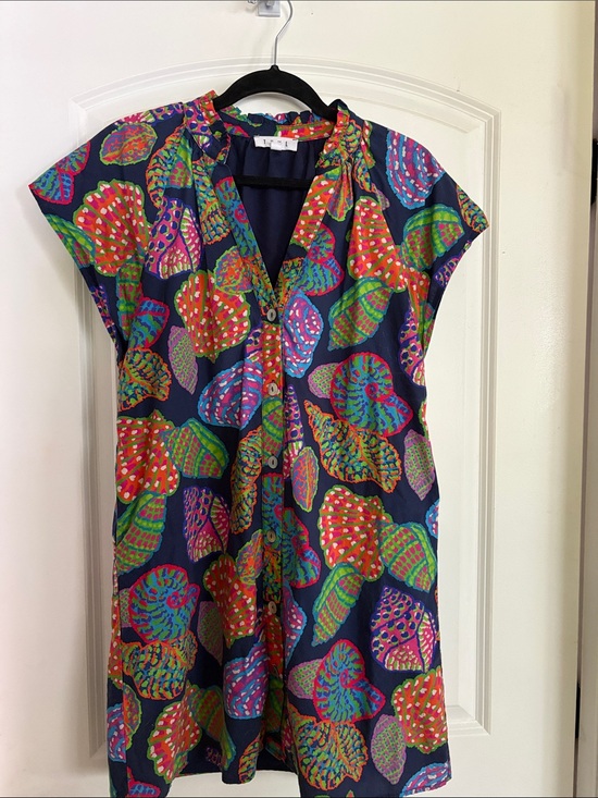 THML Dresses & Skirts - THML Navy Shell-Print Mini Dress with Bright Multicolor Accents